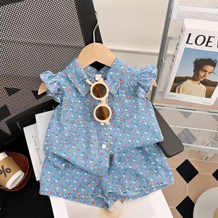 版 套装 时尚 20N25新款 儿童洋气 小童装 夏季 时髦牛仔两件套女童夏装