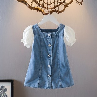 小女孩洋气裙子韩 童装 女宝宝连衣裙女童牛仔公主裙2w025夏装 新款