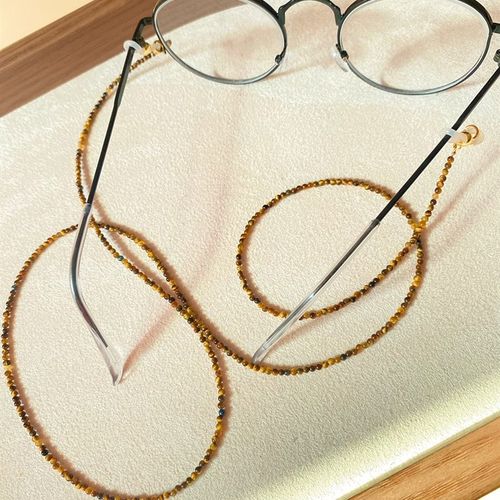 天然虎眼石眼镜链时尚超细2mm小圆珠文玩项链Q毛衣链复古眼镜配饰