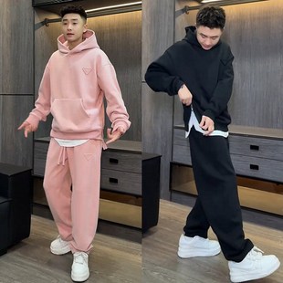 连帽卫衣阔腿弯刀裤 男女美式 两件 潮牌e宽松百搭休闲套装 秋冬新款