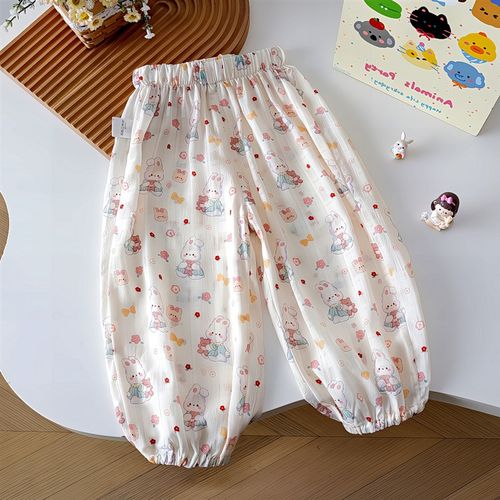 季薄款松空调裤九分裤防蚊裤女宝宝束脚裤女童S夏儿童卡通印花宽