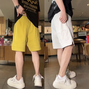 时尚 男女款 百M搭宽松透气直筒沙滩 潮牌字母刺绣纯色五分短裤 夏季