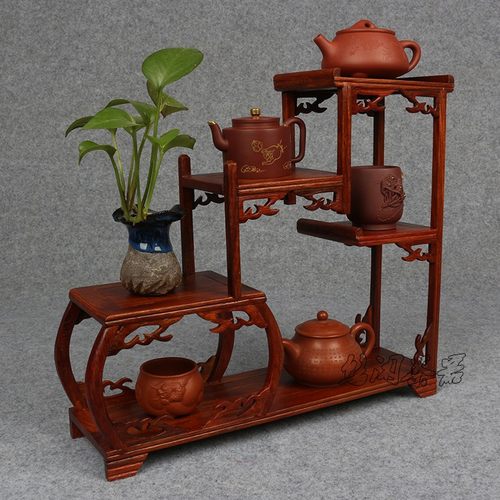 原木小博古d架紫砂茶壶架子茶具茶杯置物架桌面多宝阁简约红木家