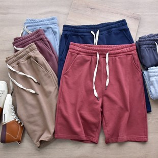 舒适宽松休闲情侣五分裤 日系潮牌 男纯色中裤 纯棉毛圈短裤 d夏季