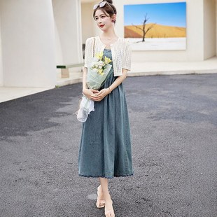 气质牛仔两件套2318TZ 夏季 小清新白a色外皮 牛仔公主裙