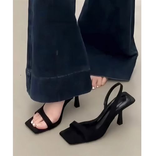 羊皮版法式c方头气质露趾细跟凉鞋女夏季款配裙子气质百搭高跟凉