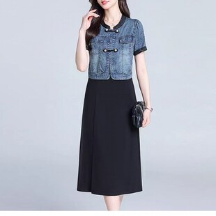 q洋气国风拼接显瘦减龄百搭牛仔套裙 时尚 5282 夏季