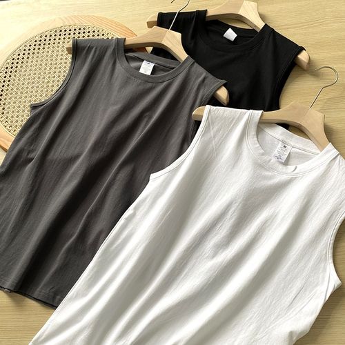高克重水洗纯棉 夏m季男士宽松亲肤运动休闲纯色简约汗背心8994