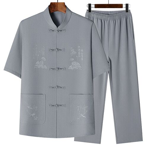 唐装男短袖爸爸夏装套装中式中老年人爷爷夏季中国风Y薄款复古汉