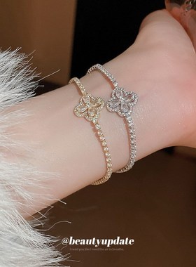 真金电镀花朵锆石卡扣手链小众轻奢高级感手环气质百搭冷淡风手饰