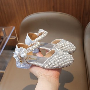 女童水晶凉鞋 新款 高跟鞋 2z024年夏季 配礼服表演走秀皮 夏款 公主鞋