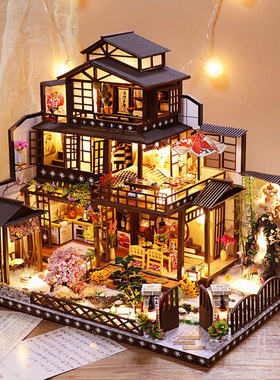 模型屋diy小屋阁楼别墅古都望月小房子diy手工拼装日式古建筑木质