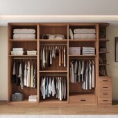 卧室胡桃木色实木质中古风新款 对四六门大衣橱