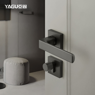 亚固北欧风门锁室内卧室静音门锁现代简约实木房门锁黑钢磁吸门锁