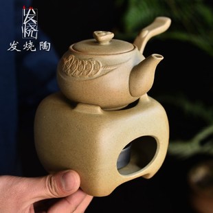 粗陶侧把壶套装 日式 煮茶壶酒精炉底座烧水保温功夫茶具家用复古壶
