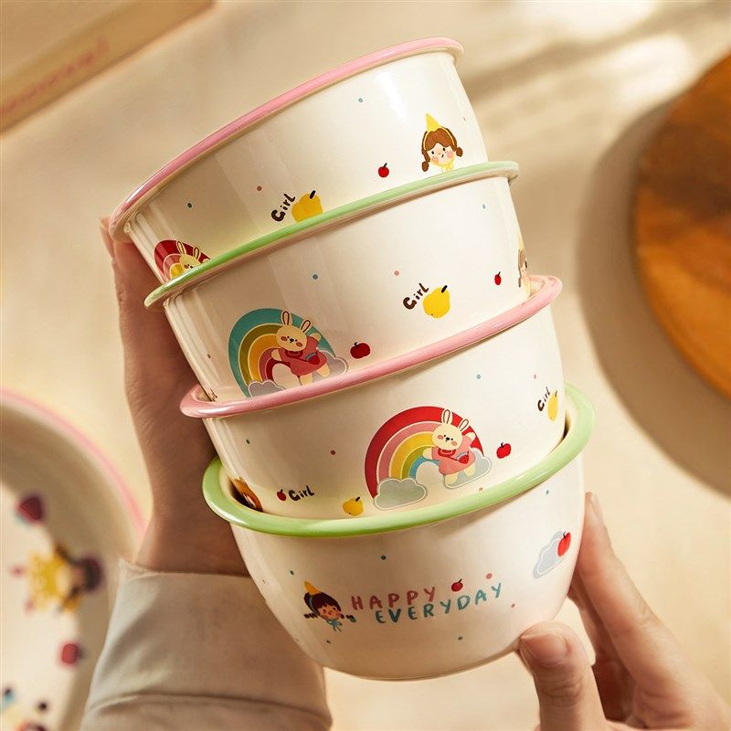 可爱儿童陶瓷米饭碗家用2025新款高颜值吃饭小碗个人专用盘子餐具,餐饮具,碗,淘宝优惠券,粉丝福利购,淘宝优惠卷