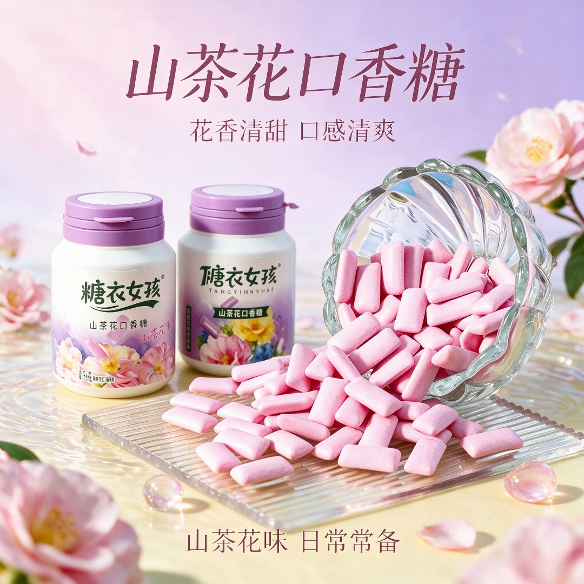 网红山茶花味糖醇口香糖