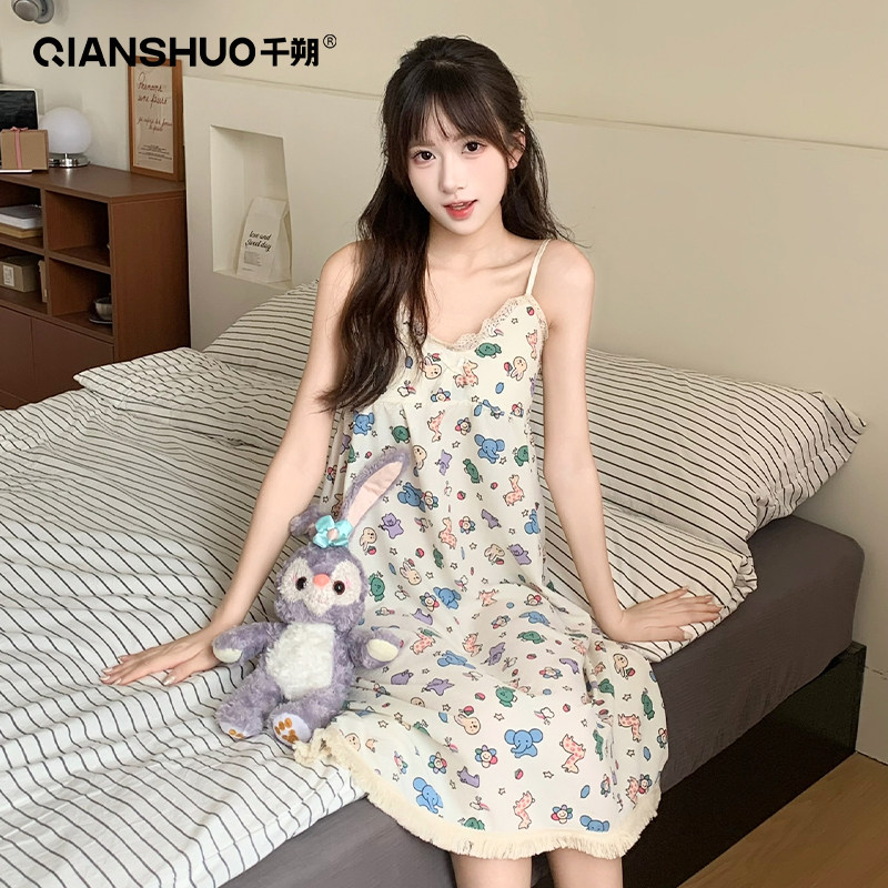 千朔吊带睡衣连衣裙家居服女款爆款日系睡裙薄款可拆卸带胸垫新款