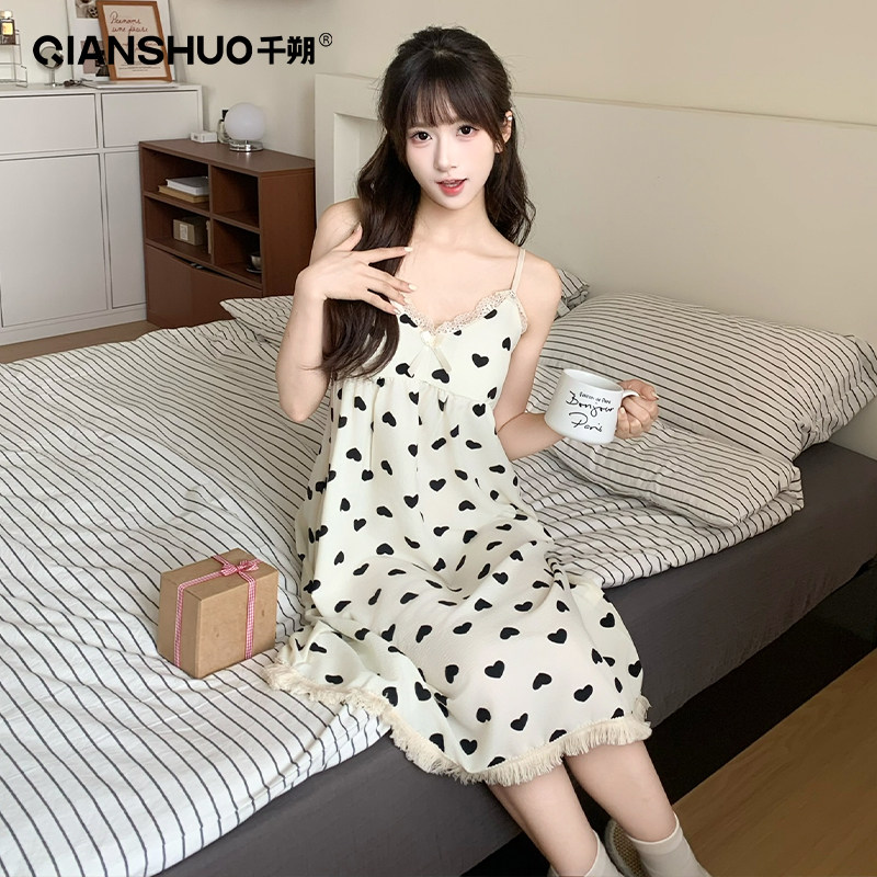 千朔吊带睡衣连衣裙家居服女款爆款日系睡裙薄款可拆卸带胸垫新款