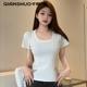 新款 正肩U领T恤高品质打底衫 低领短款 千朔夏季 短袖 显瘦掐腰上衣女