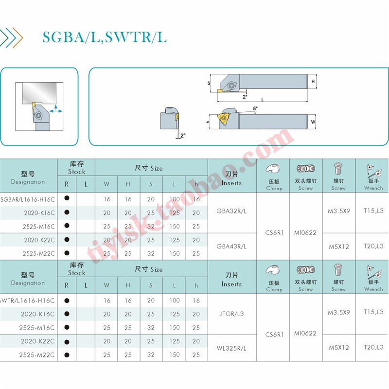 三韩刀杆立装切槽刀杆SGBAR2020K22 2525M22装GBA43R三角型刀片