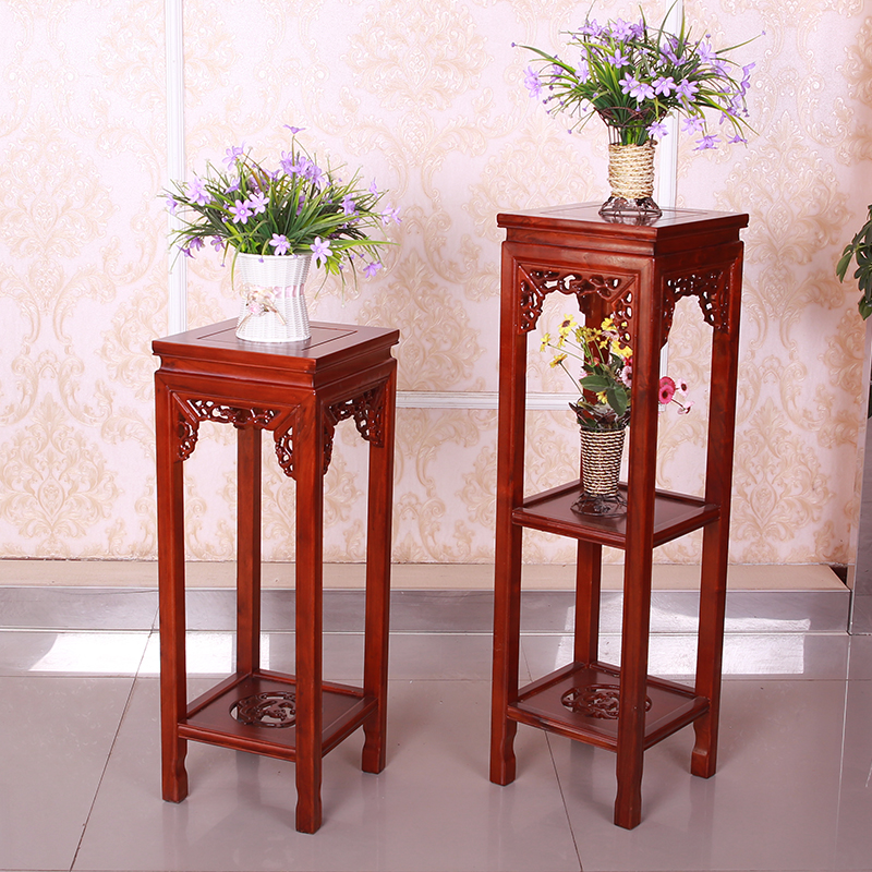 包邮吊篮绿萝花架子中式阳台田园置物架多层榆木盆景架花盆架实木