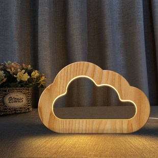 木质镂空五角星星大象风车飞机插电小夜灯可定制桌面卧室装饰台灯