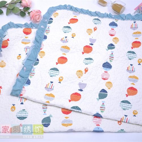 韩国纯棉水洗绗缝菲边儿童卡通夏被幼儿园午睡薄被床垫床盖爬爬垫