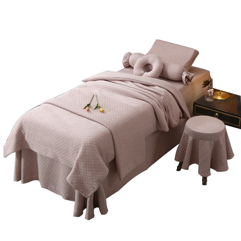 诗娜朵美容院新款针织棉简约spa美容养生床罩美容床罩四件套灰色