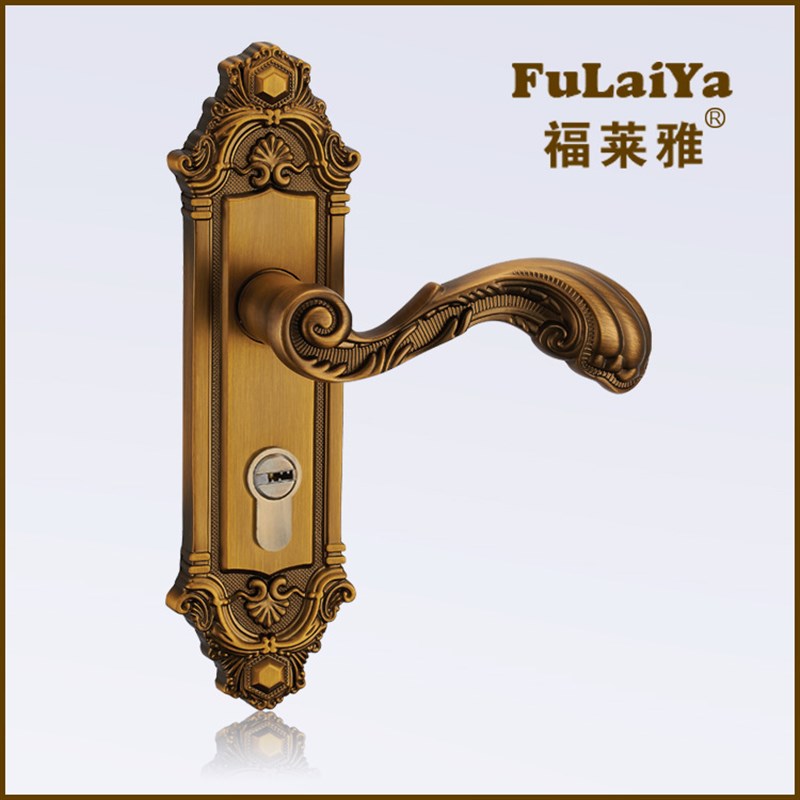 欧式家用通用门锁静音黄古铜单舌头执手门锁室内实木门锁卧室锁具