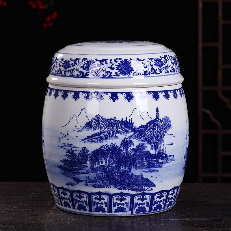 景德镇大号青花陶瓷龙凤山水骨灰盒 高档密封棺材罐盅 双盖捡骨坛,商业/办公家具,骨灰盒,淘宝优惠券,粉丝福利购,淘宝优惠卷