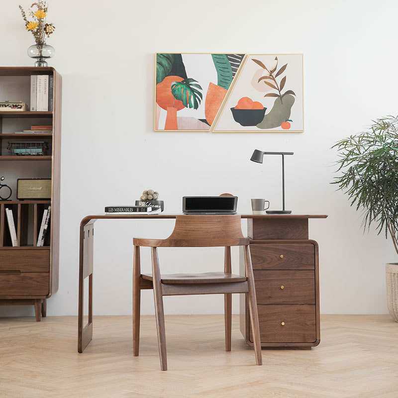 北欧简约黑胡桃全实木书桌椅北欧日式轻奢型电脑办公桌现代小户型