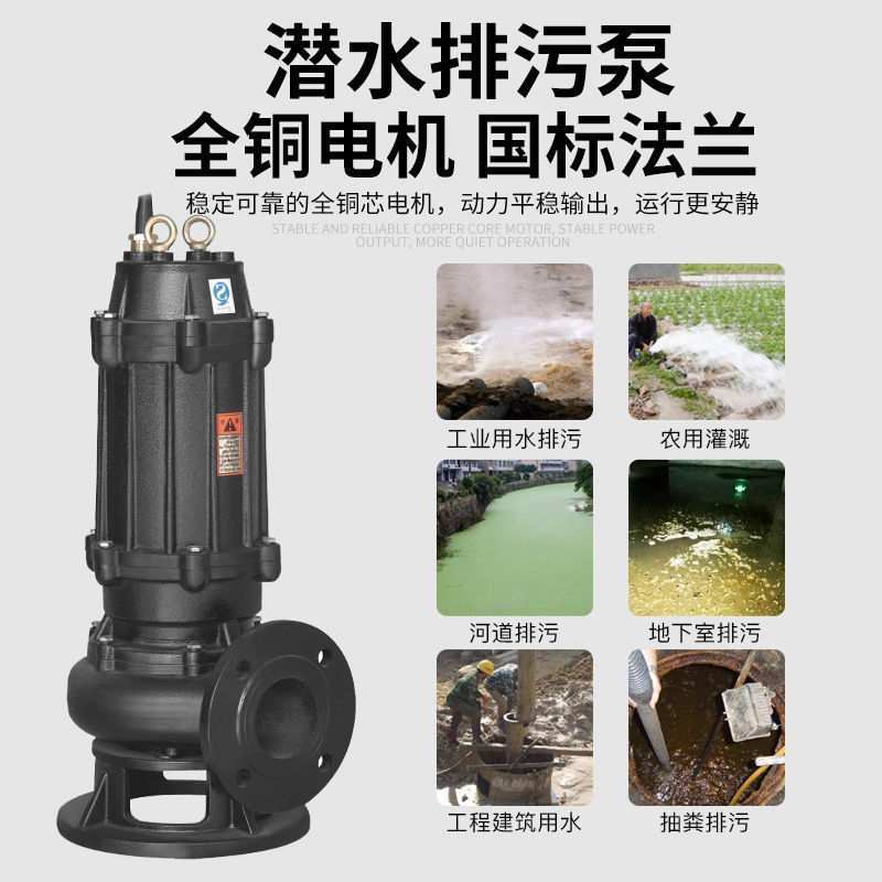 国标污水泵潜水排污泵380v三相抽粪泥浆3kw5.5千瓦7.5kw11kw