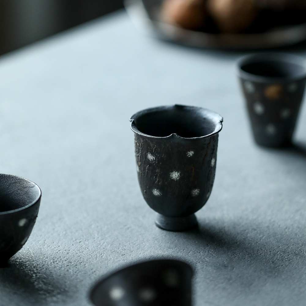 晴先生陶艺家系列星光系列金彩高足茶杯 闻香杯 手作陶器徐婉手作