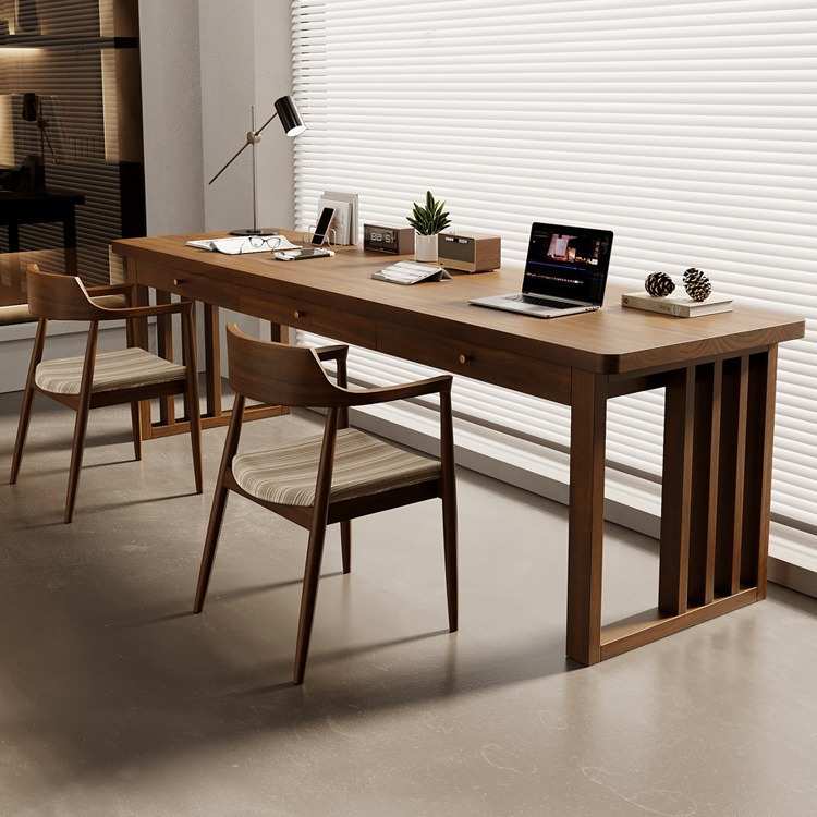 简约客厅大长书桌书房书法桌家用实木办公桌工作台带抽屉长条桌