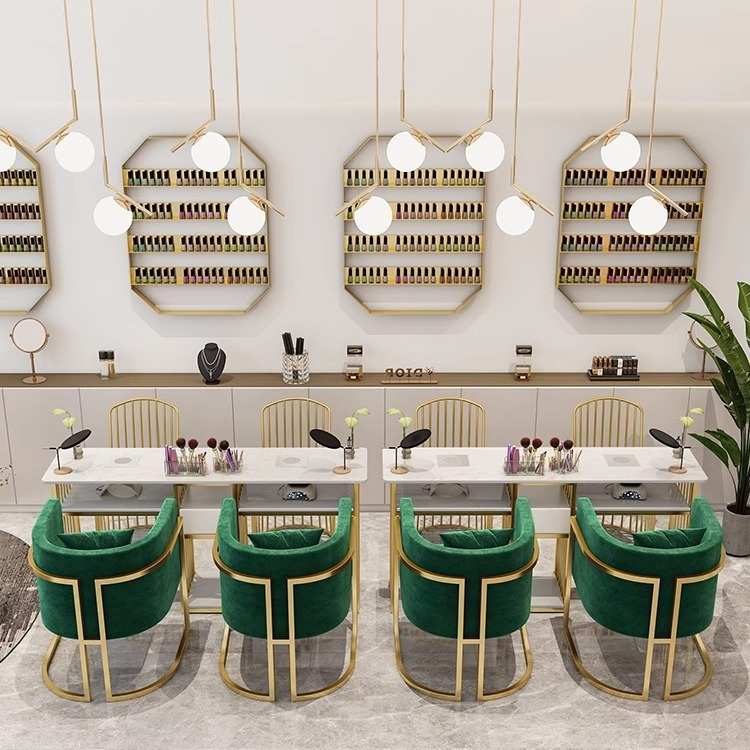 北欧铁艺双层大理石吸尘器美甲桌椅套装网红单双人全套美甲桌沙发