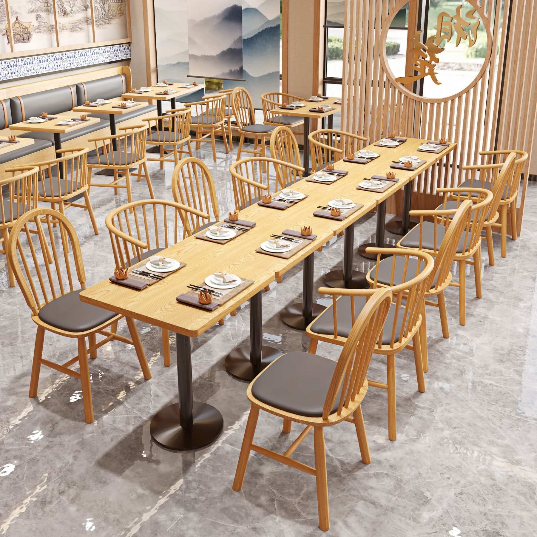 奶茶店咖啡店火锅店卡座麻辣烫靠墙沙发饭店桌椅组合实木实木卡座