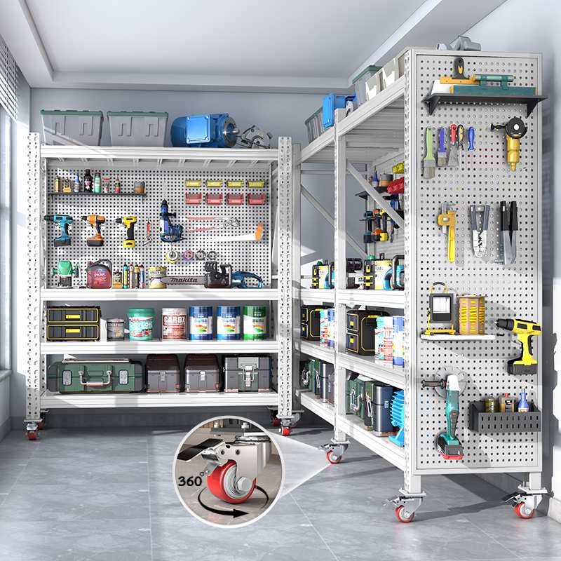 j8可移动货架洞洞板货架子储物间多层置物架带轮地下室多功能万g3