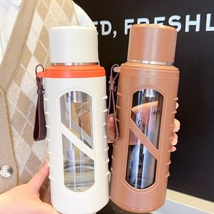 泡茶水杯女大容量杯家用便携 双层玻璃杯茶水分离隔热商务高档男士