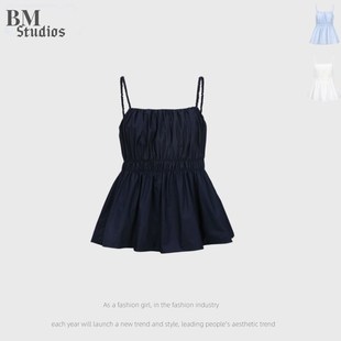 甜美少女感百搭压褶荷叶边R吊带衫 新款 女纯棉短上衣 UX2024夏季