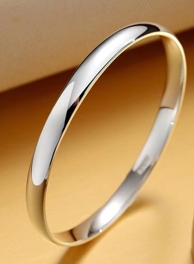 9999纯银手镯女友光面闭口实心素圈女生银镯子时尚饰品年轻款手环