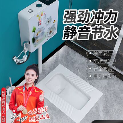 家用陶瓷蹲便器j冲水箱套装整套大便器防臭蹲坑便池卫浴便盆蹲厕