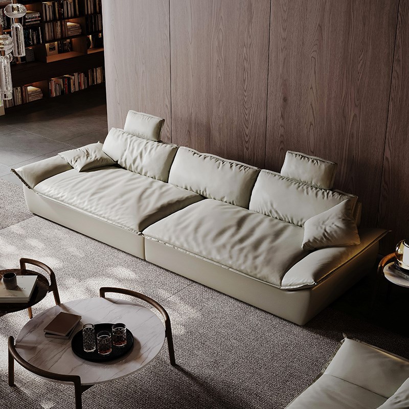 意式极简大帆船沙发现代简约超大坐深调节靠枕客厅轻奢直排皮沙发