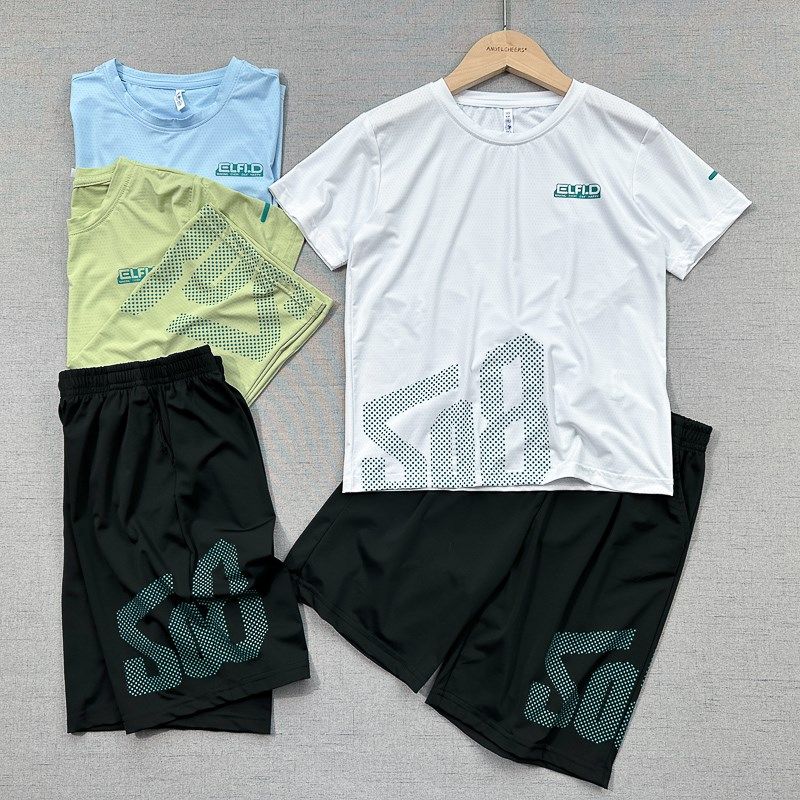 冰丝速干~弹力透气 运动套装110-170男童夏季短袖T恤套装短裤