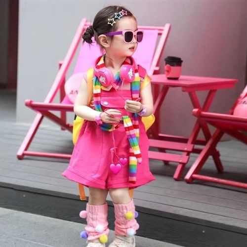 又甜又辣儿童多巴胺一整套装夏日女童穿搭童装小女孩粉网红背带裤