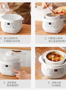 电炖锅煲汤全自动隔水炖1-2y人用陶瓷内胆宝宝煮粥家用电砂锅炖盅