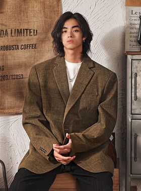 春季休闲西装外套男2024年春秋新款高级K感便西服日系复古宽松外