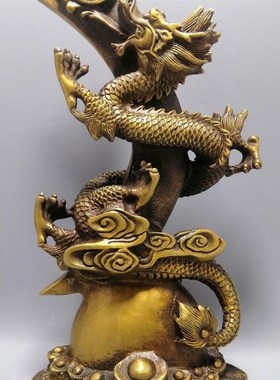 黄铜盘龙d摆件月亮龙摆件家居装饰摆设