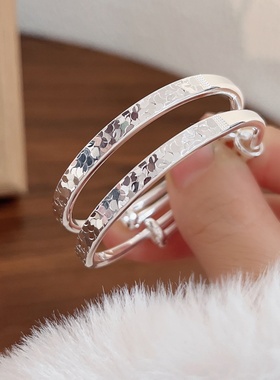 碎冰冰纯银手镯婴儿9999纯银宝宝银镯子儿童男女小孩满月银饰礼物