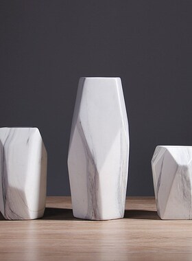现代简约花瓶摆件客厅陶瓷干花花瓶大理石M纹创意家居餐桌花器
